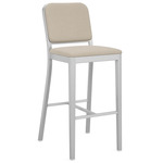 Navy Outdoor Officer Bar / Counter Stool - Hand Brushed Aluminum / Sunbrella Heritage Papyrus