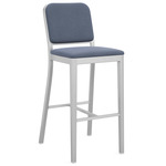 Navy Outdoor Officer Bar / Counter Stool - Hand Brushed Aluminum / Sunbrella Heritage Sky
