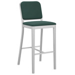 Navy Outdoor Officer Bar / Counter Stool - Hand Brushed Aluminum / Sunbrella Heritage Alpine