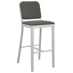 Navy Outdoor Officer Bar / Counter Stool - Hand Brushed Aluminum / Sunbrella Heritage Slate