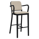 Navy Outdoor Officer Bar / Counter Stool with Arms - Black Powder Coated Aluminum / Sunbrella Heritage Papyrus