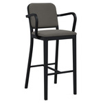 Navy Outdoor Officer Bar / Counter Stool with Arms - Black Powder Coated Aluminum / Sunbrella Heritage Slate