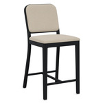Navy Outdoor Officer Bar / Counter Stool - Black Powder Coated Aluminum / Sunbrella Heritage Papyrus