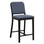 Navy Outdoor Officer Bar / Counter Stool - Black Powder Coated Aluminum / Sunbrella Heritage Sky