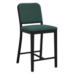 Navy Outdoor Officer Bar / Counter Stool - Black Powder Coated Aluminum / Sunbrella Heritage Alpine