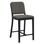 Navy Outdoor Officer Bar / Counter Stool - Black Powder Coated Aluminum / Sunbrella Heritage Slate