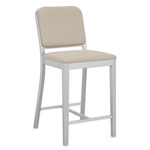 Navy Outdoor Officer Bar / Counter Stool - Hand Brushed Aluminum / Sunbrella Heritage Papyrus