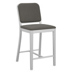 Navy Outdoor Officer Bar / Counter Stool - Hand Brushed Aluminum / Sunbrella Heritage Slate
