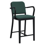 Navy Outdoor Officer Bar / Counter Stool with Arms - Black Powder Coated Aluminum / Sunbrella Heritage Alpine