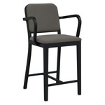 Navy Outdoor Officer Bar / Counter Stool with Arms - Black Powder Coated Aluminum / Sunbrella Heritage Slate
