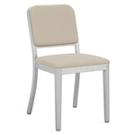 Navy Outdoor Officer Side Chair - Hand Brushed Aluminum / Sunbrella Heritage Papyrus