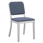Navy Outdoor Officer Side Chair - Hand Brushed Aluminum / Sunbrella Heritage Sky