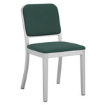Navy Outdoor Officer Side Chair - Hand Brushed Aluminum / Sunbrella Heritage Alpine