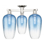Brookhaven Flute Triple Semi Flush Ceiling Light - Polished Nickel / Brookhaven Sapphire