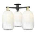Brookhaven Cloche Triple Semi Flush Ceiling Light - Black / Antique Brass / Brookhaven Opal