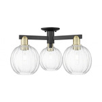 Preston Globe 3 Light Semi Flush Ceiling Light - Black / Antique Brass / Clear