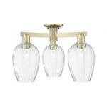Preston Flute 3 Light Semi Flush Ceiling Light - Antique Brass / Clear