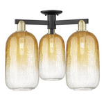 Brookhaven Cloche Triple Semi Flush Ceiling Light - Black / Antique Brass / Brookhaven Amber