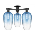 Brookhaven Flute Triple Semi Flush Ceiling Light - Matte Black / Brookhaven Sapphire