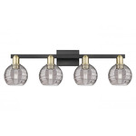 Athens Deco Swirl Bathroom Vanity Light - Black / Antique Brass / Light Smoke