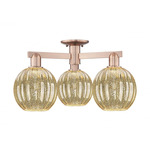 Preston Globe 3 Light Semi Flush Ceiling Light - Antique Copper / Mercury