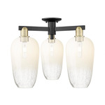 Brookhaven Flute Triple Semi Flush Ceiling Light - Black / Antique Brass / Brookhaven Opal