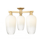Brookhaven Flute Triple Semi Flush Ceiling Light - Brushed Brass / Brookhaven Opal