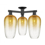 Brookhaven Flute Triple Semi Flush Ceiling Light - Matte Black / Brookhaven Amber