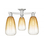 Brookhaven Almond Triple Semi Flush Ceiling Light - Satin Gold / Brookhaven Amber