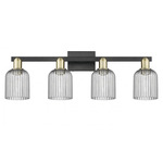 Bridal Veil 716 Bathroom Vanity Light - Black / Antique Brass / Light Smoke