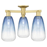 Brookhaven Almond Triple Semi Flush Ceiling Light - Satin Gold / Brookhaven Sapphire