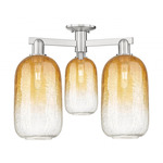 Brookhaven Cloche Triple Semi Flush Ceiling Light - Brushed Satin Nickel / Brookhaven Amber
