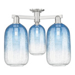 Brookhaven Cloche Triple Semi Flush Ceiling Light - Brushed Satin Nickel / Brookhaven Sapphire