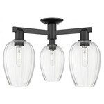 Preston Flute 3 Light Semi Flush Ceiling Light - Matte Black / Clear