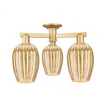 Preston Flute 3 Light Semi Flush Ceiling Light - Brushed Brass / Mercury