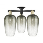 Brookhaven Flute Triple Semi Flush Ceiling Light - Black / Antique Brass / Brookhaven Slate