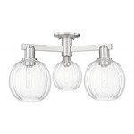 Preston Globe 3 Light Semi Flush Ceiling Light - Brushed Satin Nickel / Clear