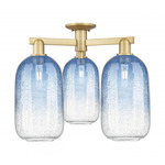 Brookhaven Cloche Triple Semi Flush Ceiling Light - Brushed Brass / Brookhaven Sapphire