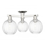 Preston Globe 3 Light Semi Flush Ceiling Light - Polished Nickel / Clear