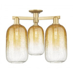 Brookhaven Cloche Triple Semi Flush Ceiling Light - Brushed Brass / Brookhaven Amber