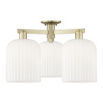 Bridal Veil 3 Light Semi Flush Ceiling Light - Antique Brass / Gloss White