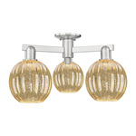 Preston Globe 3 Light Semi Flush Ceiling Light - Brushed Satin Nickel / Mercury