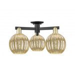 Preston Globe 3 Light Semi Flush Ceiling Light - Black / Antique Brass / Mercury
