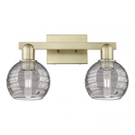 Athens Deco Swirl Bathroom Vanity Light - Antique Brass / Light Smoke