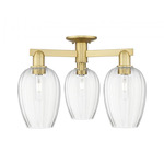 Preston Flute 3 Light Semi Flush Ceiling Light - Satin Gold / Clear