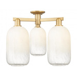 Brookhaven Cloche Triple Semi Flush Ceiling Light - Brushed Brass / Brookhaven Opal
