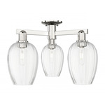 Preston Flute 3 Light Semi Flush Ceiling Light - Polished Nickel / Clear