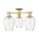 Preston Flute 3 Light Semi Flush Ceiling Light - Brushed Brass / Clear