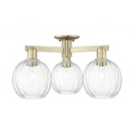 Preston Globe 3 Light Semi Flush Ceiling Light - Antique Brass / Clear