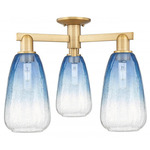 Brookhaven Almond Triple Semi Flush Ceiling Light - Brushed Brass / Brookhaven Sapphire